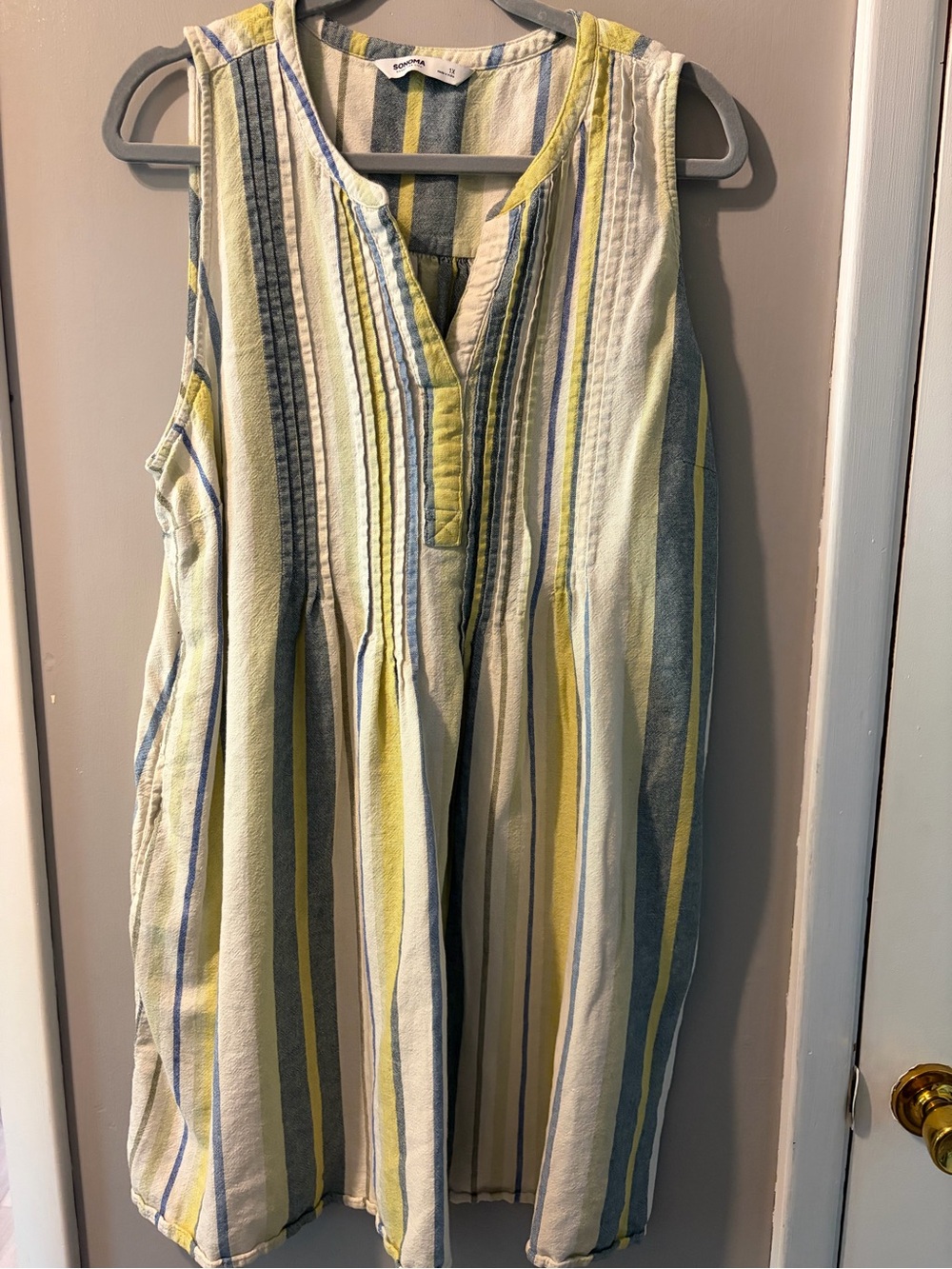 Sonoma Striped Sleeveless Tunic Dress - Yellow, Blue & Cream